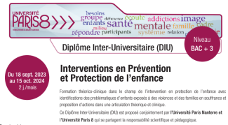 DIU "Interventions en Prévention et Protection de l'Enfance. Approche théorico-clinique" 2023-2024